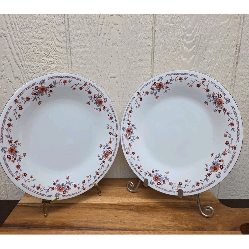 Vtg Dynasty Fine China Copenhagen Set Of 2 Dinner Plates Platinum Trim EUC